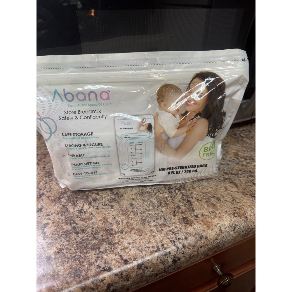 Abana Breastmilk Storage Bags 100‎ Count 8oz BPA-Free Pre-Sterilized New-sealed
